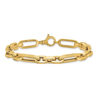 14K Yellow Gold 7.2mm Hollow Greek Key Figaro Link Chain Bracelet – view 3