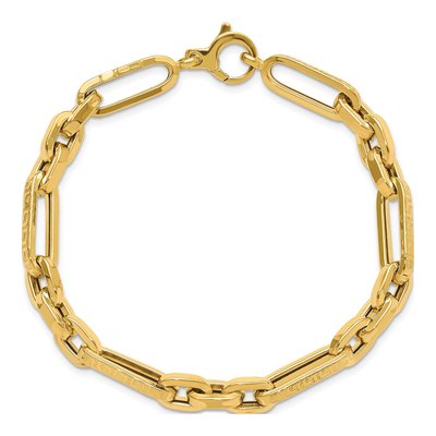 14K Yellow Gold 7.2mm Hollow Greek Key Figaro Link Chain Bracelet – view 4