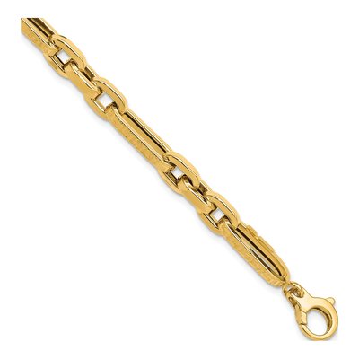 14K Yellow Gold 7.2mm Hollow Greek Key Figaro Link Chain Bracelet