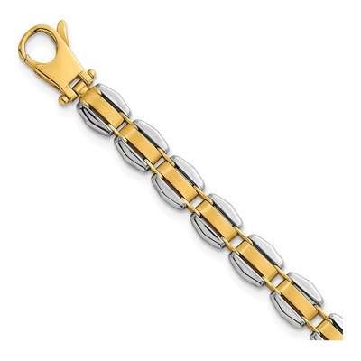 14K Two-Tone Gold 6.65mm Fancy Link Chain Bracelet