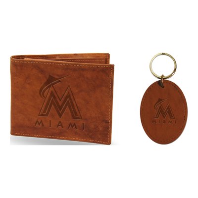 Miami Marlins Leather Wallet & Keyring Set