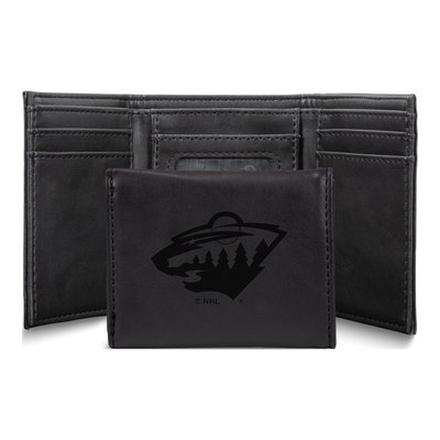 Minnesota Wild Black Faux Leather Trifold Wallet