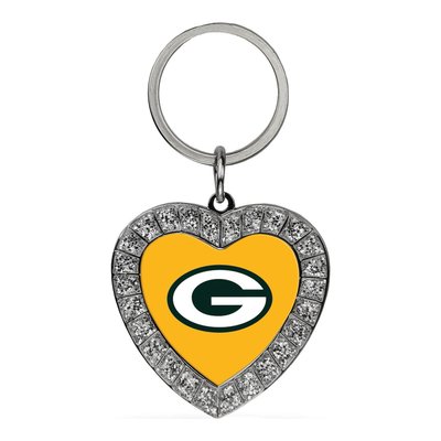 Green Bay Packers Rhinestone Heart Key Chain