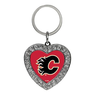 Calgary Flames Rhinestone Heart Key Ring