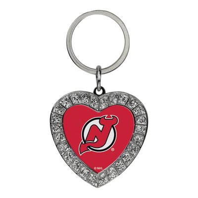 NJ Devils Rhinestone Heart Key Ring