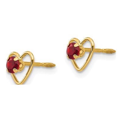 14K Yellow Gold Garnet Girls' Heart Screwback Stud Earrings – view 3