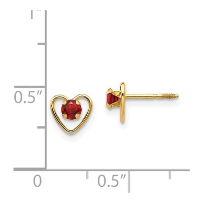 14K Yellow Gold Garnet Girls' Heart Screwback Stud Earrings – view 5