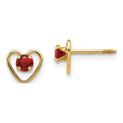 14K Yellow Gold Garnet Girls' Heart Screwback Stud Earrings