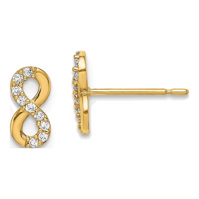 14K Yellow Gold Infinity CZ Stud Earrings