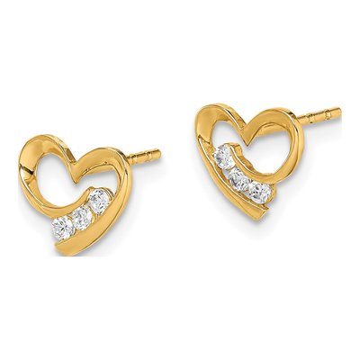 14K Yellow Gold CZ Heart for Girls Stud Earrings – view 3