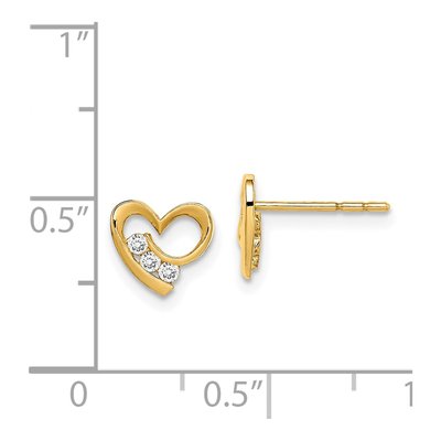 14K Yellow Gold CZ Heart for Girls Stud Earrings – view 5
