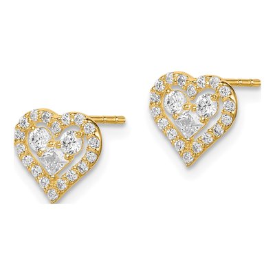 14K Yellow Gold CZ Heart for Girls Stud Earrings – view 3