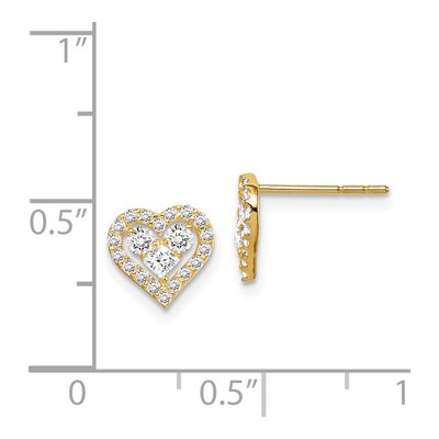 14K Yellow Gold CZ Heart for Girls Stud Earrings – view 5