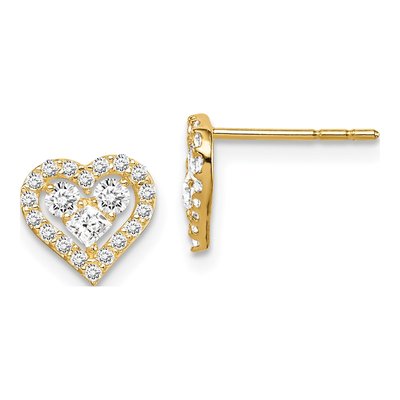 14K Yellow Gold CZ Heart for Girls Stud Earrings