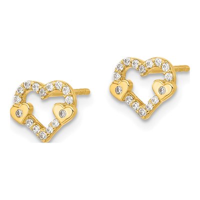 14K Yellow Gold CZ Heart Stud Earrings – view 3