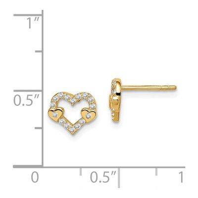 14K Yellow Gold CZ Heart Stud Earrings – view 4