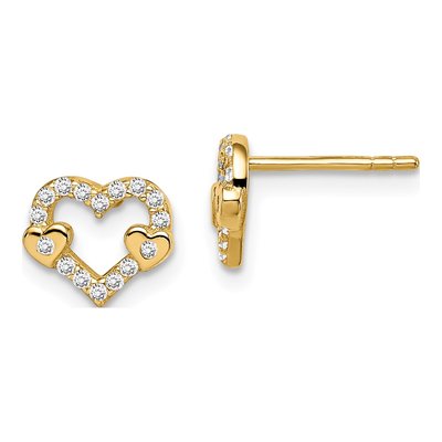 14K Yellow Gold CZ Heart Stud Earrings