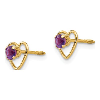 14K Yellow Gold 3mm Amethyst Heart Stud Earrings – view 3