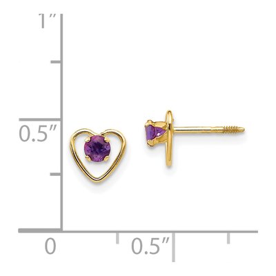 14K Yellow Gold 3mm Amethyst Heart Stud Earrings – view 5