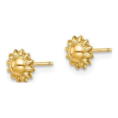14K Yellow Gold Sunflower for Girls Stud Earrings – view 3