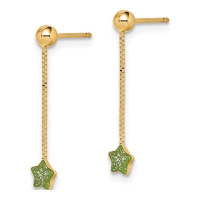 14K Yellow Gold Green Enamel Star Dangle Earrings – view 3
