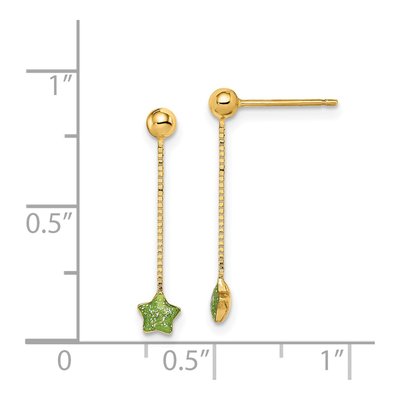 14K Yellow Gold Green Enamel Star Dangle Earrings – view 5