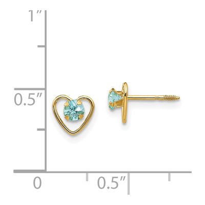 14K Yellow Gold 3mm Aquamarine Girls' Heart Stud Earrings – view 4