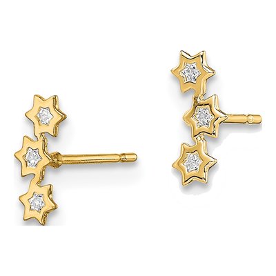 14K Yellow Gold CZ Star for Girls Stud Earrings – view 3