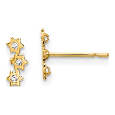14K Yellow Gold CZ Star for Girls Stud Earrings