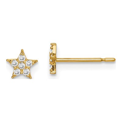 14K Yellow Gold Star CZ for Girls Stud Earrings