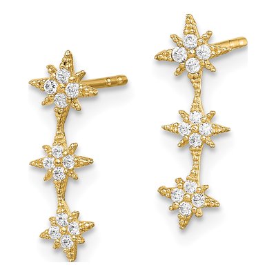 14K Yellow Gold Girls' CZ Star Dangle Earrings – view 3