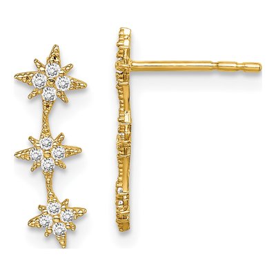 14K Yellow Gold Girls' CZ Star Dangle Earrings