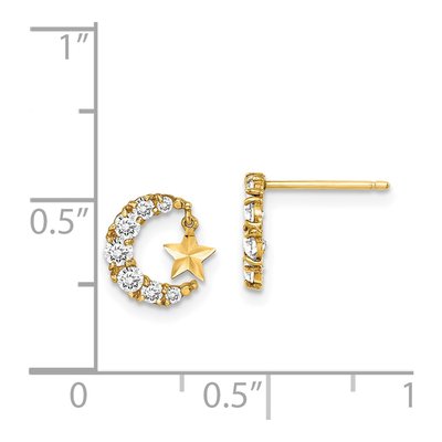 14K Yellow Gold Girls' CZ Crescent Moon Star Dangle Earrings – view 5