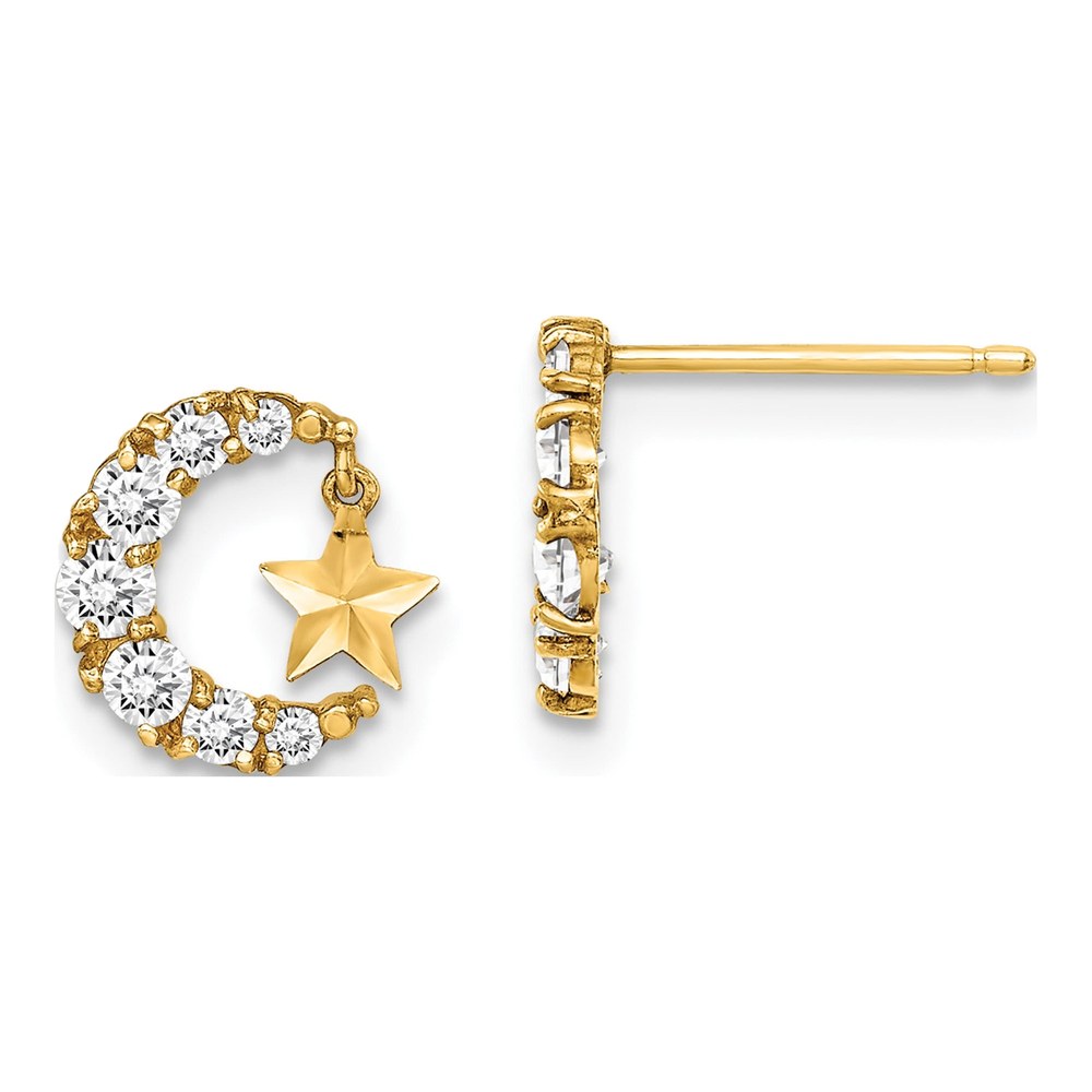 Girls' 14K Gold CZ Crescent Moon Star Earrings