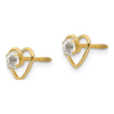 14K Yellow Gold White Topaz Heart Stud Earrings – view 3