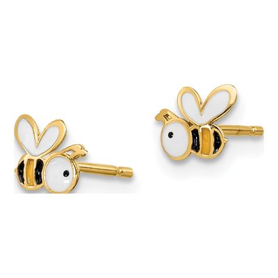 14K Yellow Gold Enamel Bumble Bee Stud Earrings – view 2