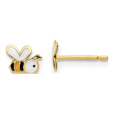 14K Yellow Gold Enamel Bumble Bee Stud Earrings