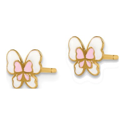 14K Yellow Gold Pink Enamel Butterfly Stud Earrings – view 3