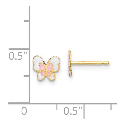 14K Yellow Gold Pink Enamel Butterfly Stud Earrings – view 5