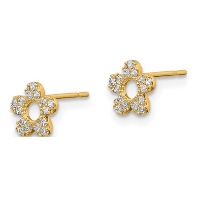 14K Yellow Gold CZ Flower Girls' Stud Earrings – view 3
