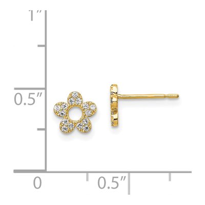 14K Yellow Gold CZ Flower Girls' Stud Earrings – view 5