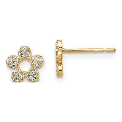 14K Yellow Gold CZ Flower Girls' Stud Earrings
