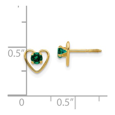 14K Yellow Gold Lab-Created Emerald Girls' Heart Stud Earrings – view 6