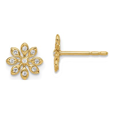 14K Yellow Gold CZ Flower Girls' Stud Earrings