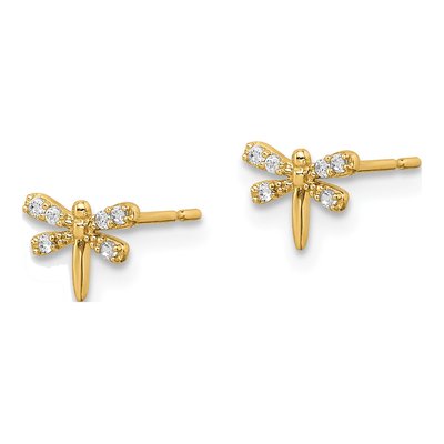 14K Yellow Gold CZ Dragonfly Stud Earrings – view 3