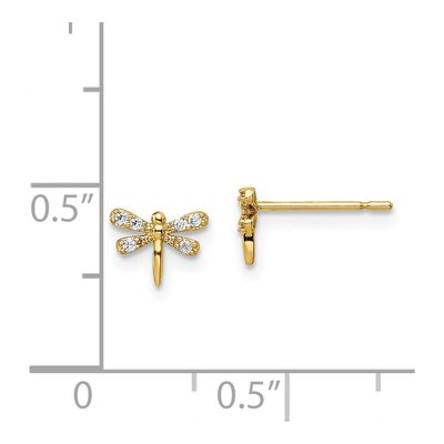 14K Yellow Gold CZ Dragonfly Stud Earrings – view 5