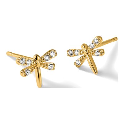 14K Yellow Gold CZ Dragonfly Stud Earrings – view 7