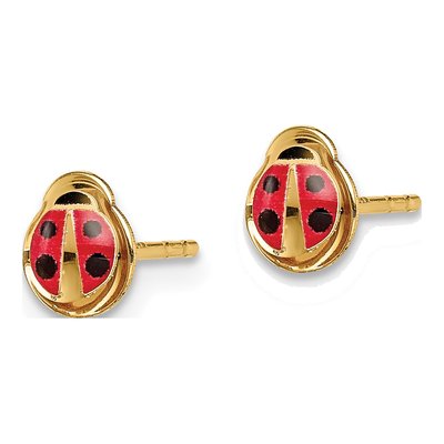 14K Yellow Gold Red Black Enamel Ladybug Stud Earrings – view 3