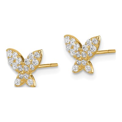 14K Yellow Gold CZ Butterfly for Girls Stud Earrings – view 3