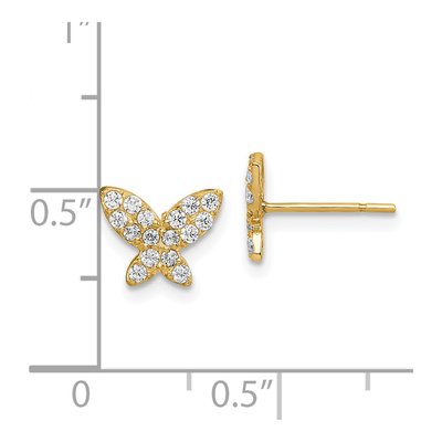 14K Yellow Gold CZ Butterfly for Girls Stud Earrings – view 5